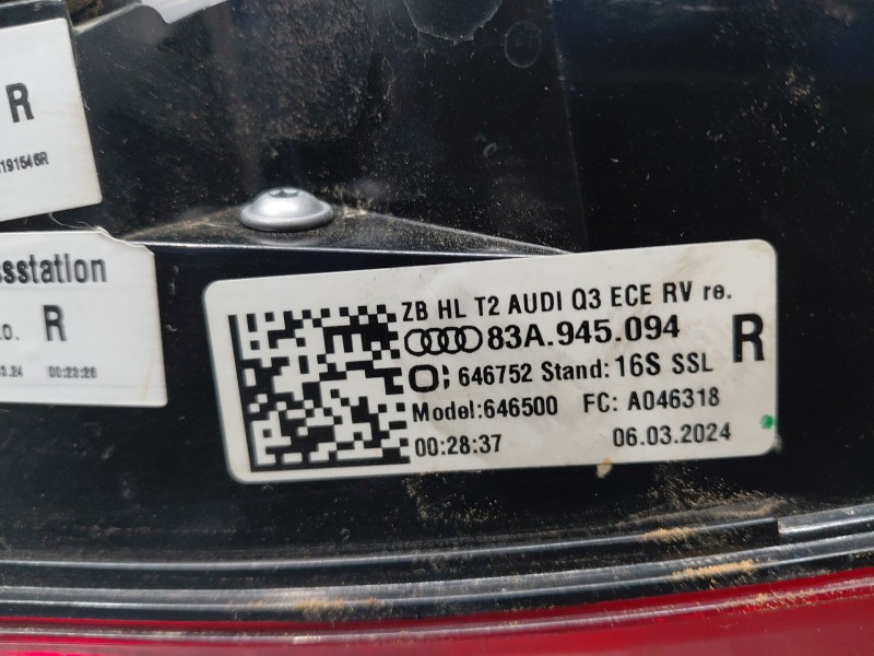 Recambio de piloto trasero derecho interior para audi q3 sportback (f3n) s line referencia OEM IAM   