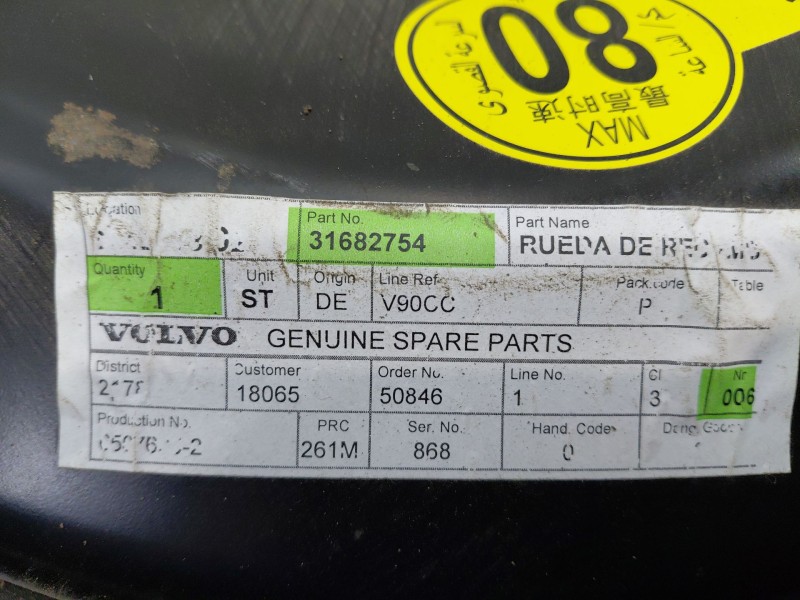 Recambio de neumatico repuesto para volvo v90 kombi momentum referencia OEM IAM   