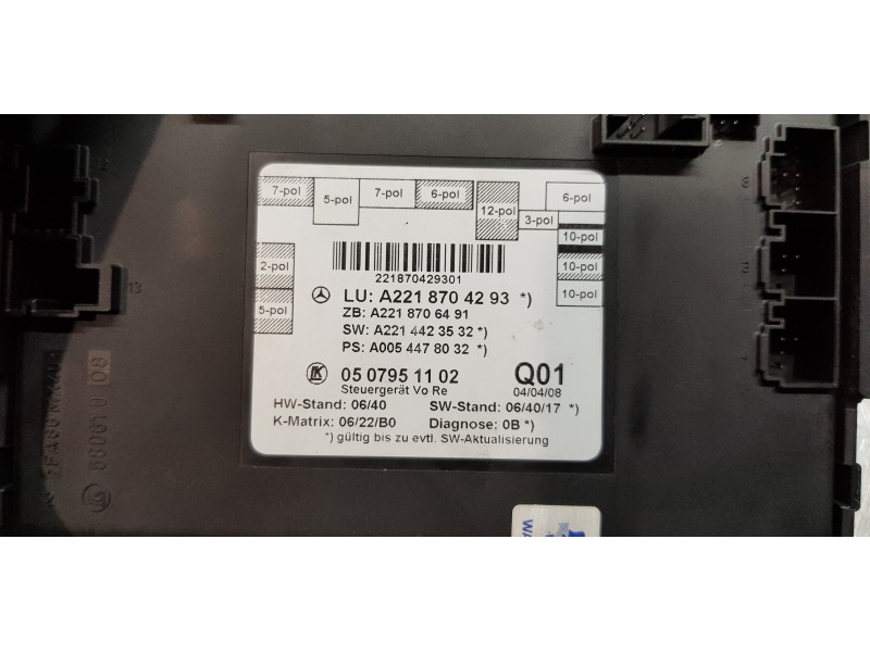 Recambio de modulo electronico para mercedes clase s (w221) berlina 320 / 350 cdi (221.022) referencia OEM IAM A2218704293  