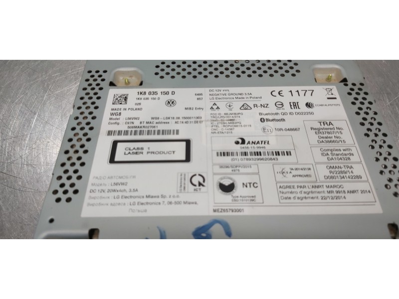 Recambio de sistema audio / radio cd para volkswagen caddy furgón/kombi furgón bluemotion referencia OEM IAM 1K8035150D  