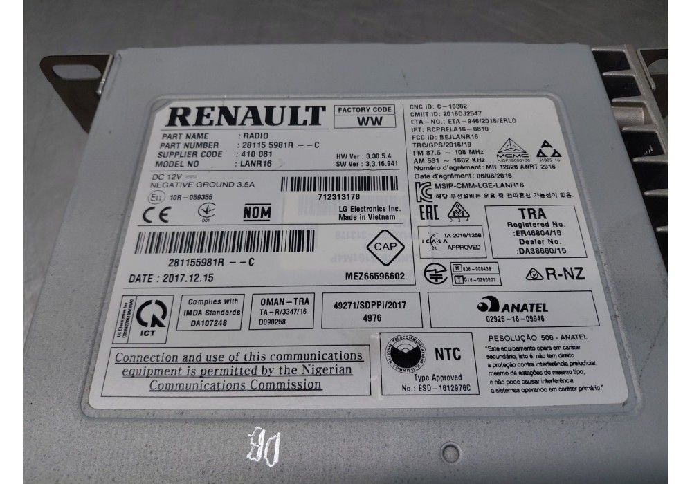 Recambio de sistema audio / radio cd para renault scenic iv intens referencia OEM IAM 281155981R  