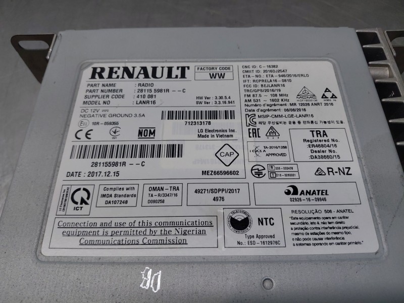 Recambio de sistema audio / radio cd para renault scenic iv intens referencia OEM IAM 281155981R  