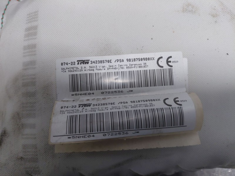 Recambio de airbag delantero derecho para peugeot rifter active pack referencia OEM IAM   