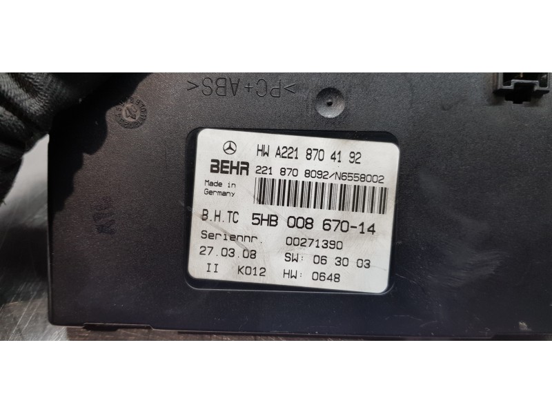 Recambio de centralita aire acondicionado para mercedes clase s (w221) berlina 320 / 350 cdi (221.022) referencia OEM IAM A22187