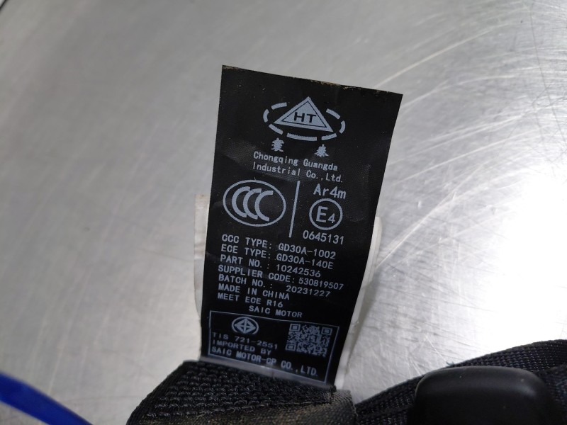 Recambio de cinturon seguridad trasero izquierdo para mg zs confort referencia OEM IAM   