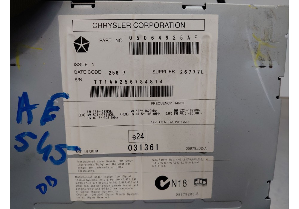 Recambio de sistema audio / radio cd para chrysler grand voyager v (rt) 2.8 crd referencia OEM IAM   