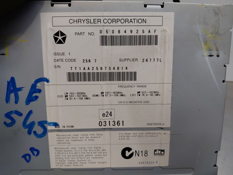 Recambio de sistema audio / radio cd para chrysler grand voyager v (rt) 2.8 crd referencia OEM IAM   