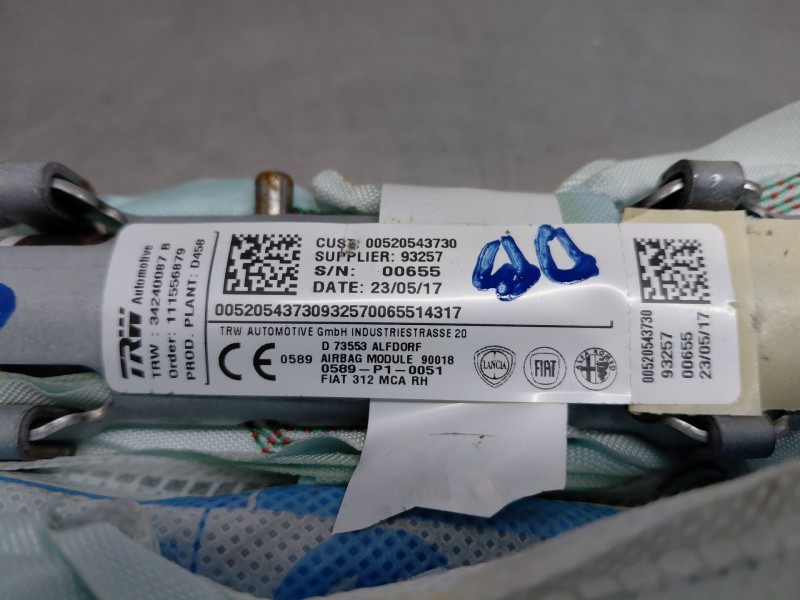 Recambio de airbag cortina delantero derecho para fiat 500 sport referencia OEM IAM   