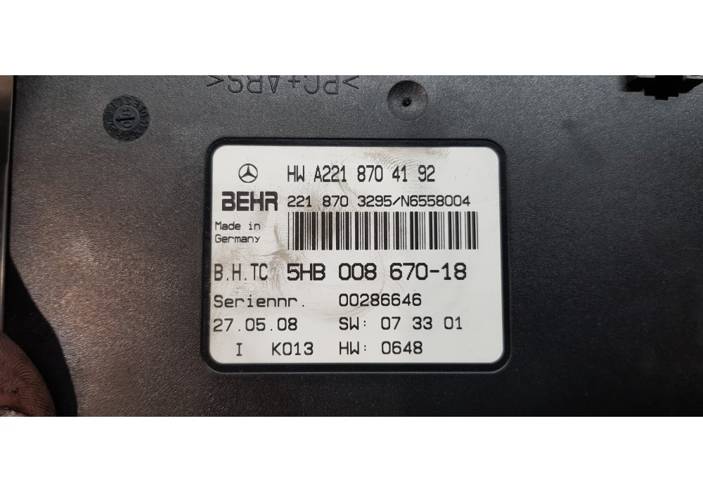Recambio de centralita aire acondicionado para mercedes clase s (w221) berlina 320 / 350 cdi (221.022) referencia OEM IAM A22187