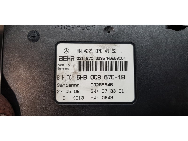 Recambio de centralita aire acondicionado para mercedes clase s (w221) berlina 320 / 350 cdi (221.022) referencia OEM IAM A22187