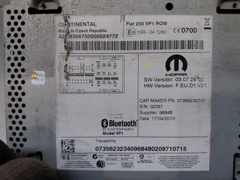 Recambio de sistema audio / radio cd para fiat ducato 250 furgón multijet referencia OEM IAM 735758863 7356232340 