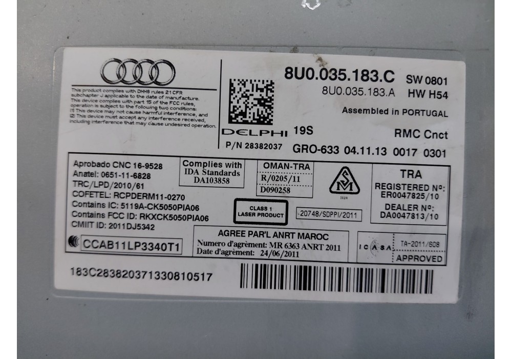 Recambio de sistema audio / radio cd para audi q3 (8ub, 8ug) 2.0 tdi quattro referencia OEM IAM 8U0035183C  