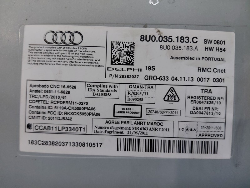 Recambio de sistema audio / radio cd para audi q3 (8ub, 8ug) 2.0 tdi quattro referencia OEM IAM 8U0035183C  