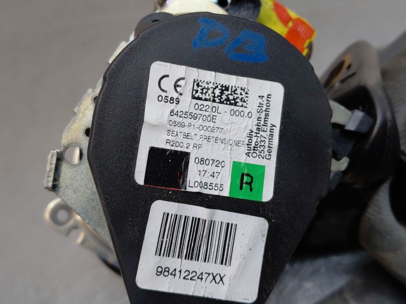Recambio de cinturon seguridad trasero derecho para peugeot 2008 (p2) bluehdi referencia OEM IAM 98412247XX  
