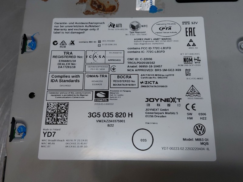 Recambio de sistema audio / radio cd para volkswagen t-roc r-line referencia OEM IAM 3G5035820H  