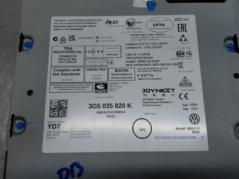 Recambio de sistema audio / radio cd para volkswagen tiguan (ax1) comfortline referencia OEM IAM 3G5035820K  