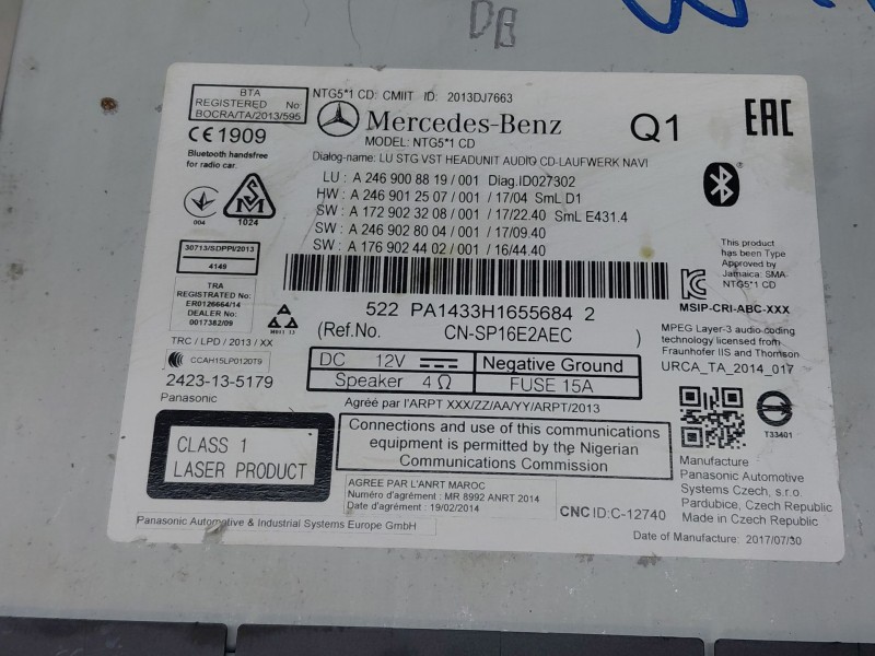 Recambio de sistema audio / radio cd para mercedes-benz clase a (w176) design referencia OEM IAM A2469008819  