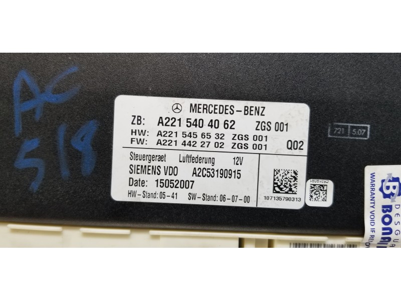 Recambio de centralita suspension para mercedes clase s (w221) berlina 420 / 450 cdi (221.028) referencia OEM IAM A2215404062  