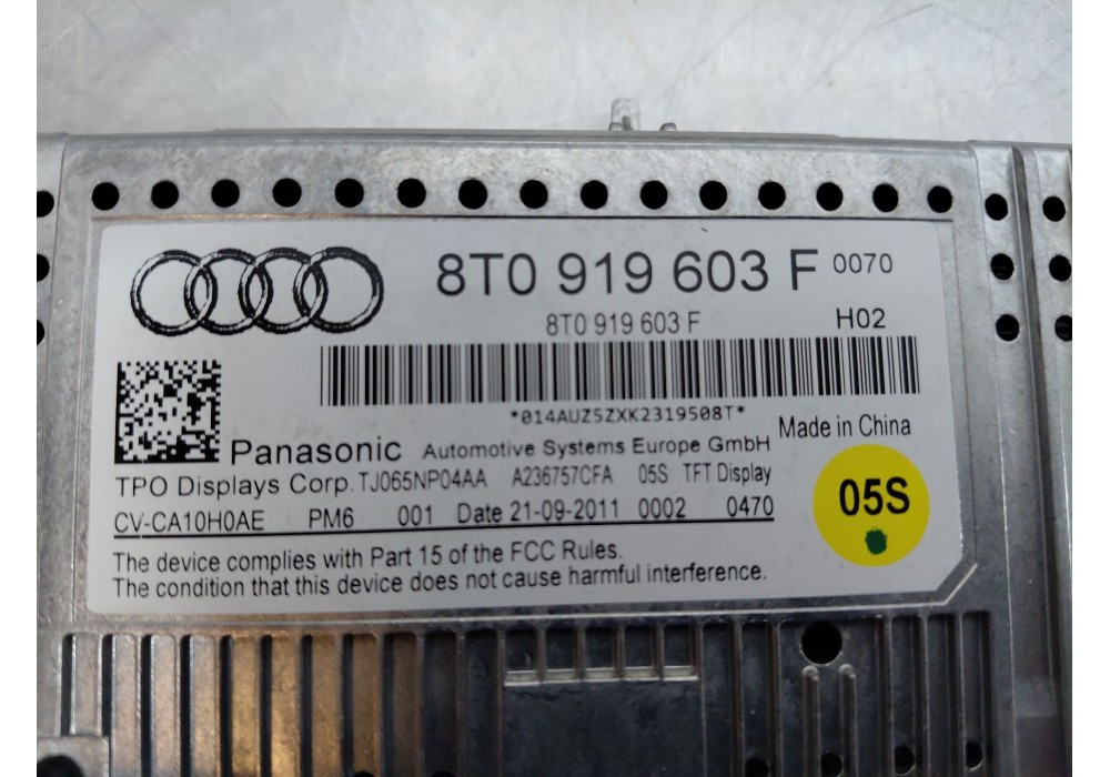 Recambio de pantalla multifuncion para audi a5 sportback (8ta) 2.0 tdi referencia OEM IAM 8T0919603F  