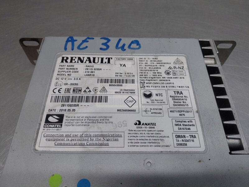 Recambio de sistema audio / radio cd para renault scenic iv intens referencia OEM IAM 281150205R  