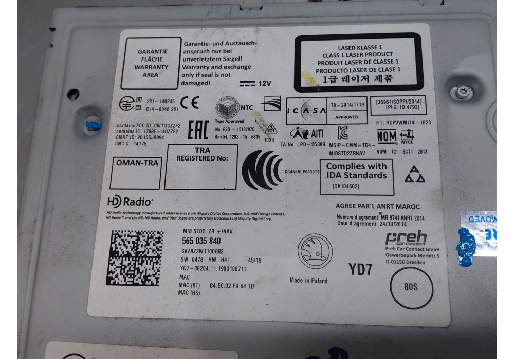 Recambio de sistema audio / radio cd para skoda octavia iii combi (5e5, 5e6) 1.6 tdi referencia OEM IAM   