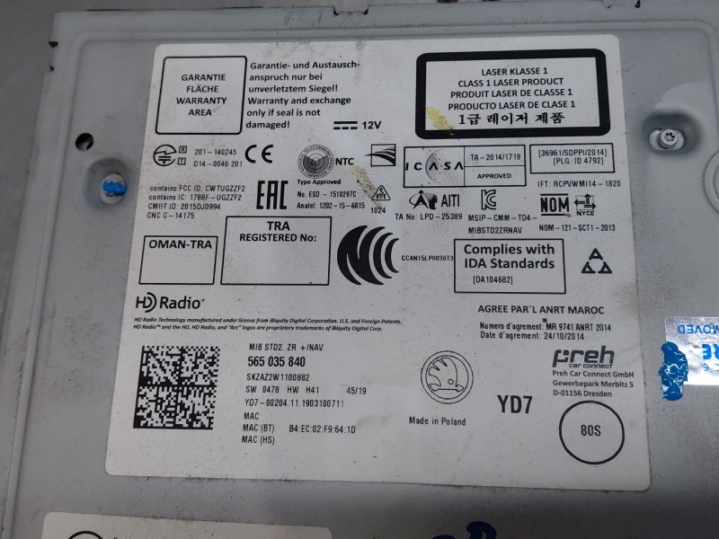 Recambio de sistema audio / radio cd para skoda octavia iii combi (5e5, 5e6) 1.6 tdi referencia OEM IAM   