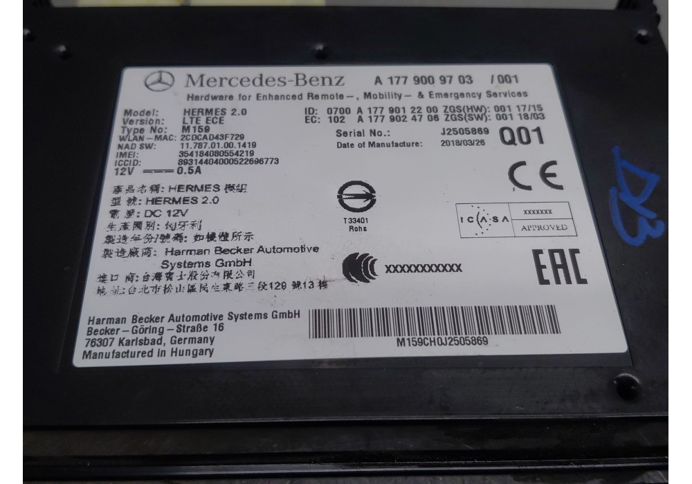 Recambio de modulo electronico para mercedes-benz clase a (w177) a 180 d (177.003) referencia OEM IAM A1779009703  