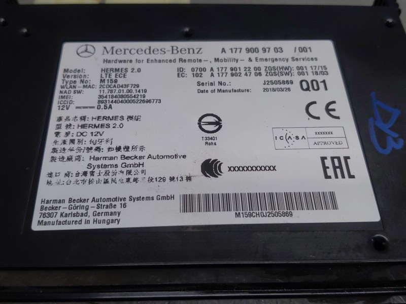 Recambio de modulo electronico para mercedes-benz clase a (w177) a 180 d (177.003) referencia OEM IAM A1779009703  