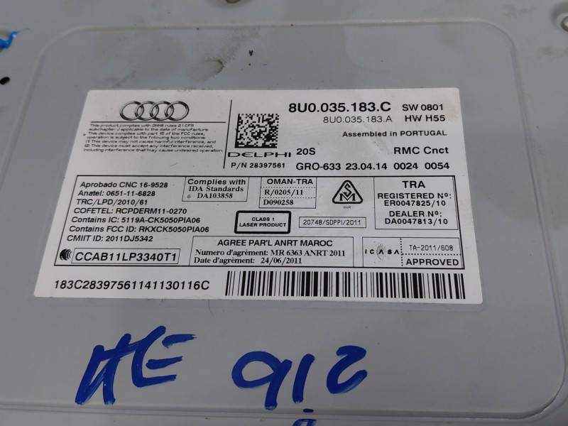 Recambio de sistema audio / radio cd para audi q3 (8ub, 8ug) 2.0 tdi referencia OEM IAM 8U0035183C  