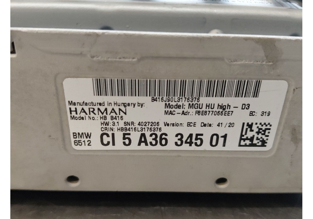 Recambio de sistema audio / radio cd para bmw 3 touring (g21, g81) 318 d referencia OEM IAM 65125B3F810 6512CI5A3634501 