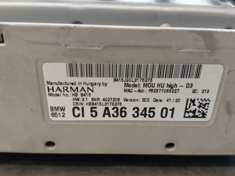 Recambio de sistema audio / radio cd para bmw 3 touring (g21, g81) 318 d referencia OEM IAM 65125B3F810 6512CI5A3634501 