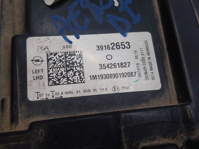 Recambio de faro izquierdo para opel corsa f (p2jo) 1.2 (68) referencia OEM IAM 9829522780  