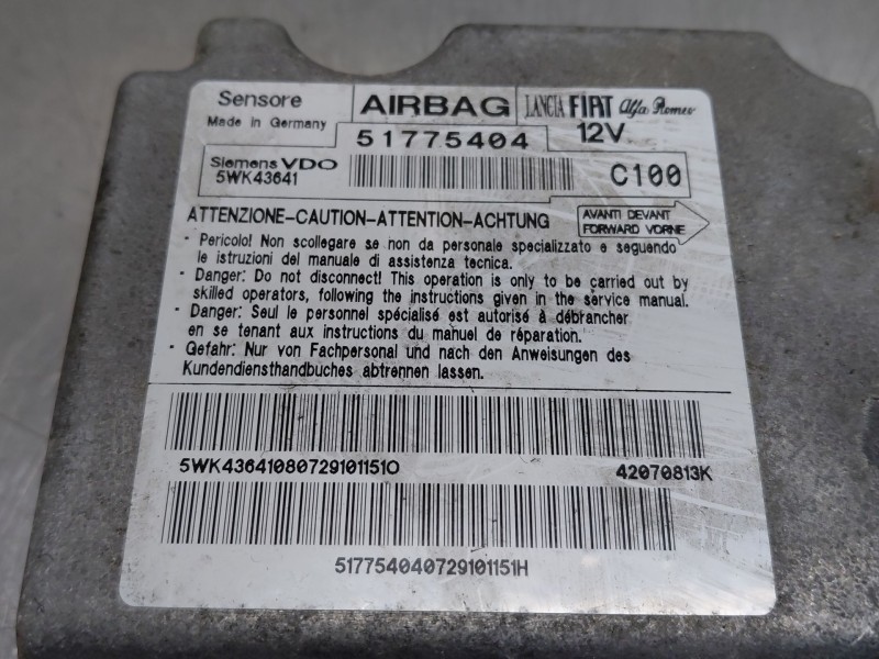 Recambio de centralita airbag para fiat bravo ii (198_) 1.9 d multijet (198axc1b) referencia OEM IAM 51775404  