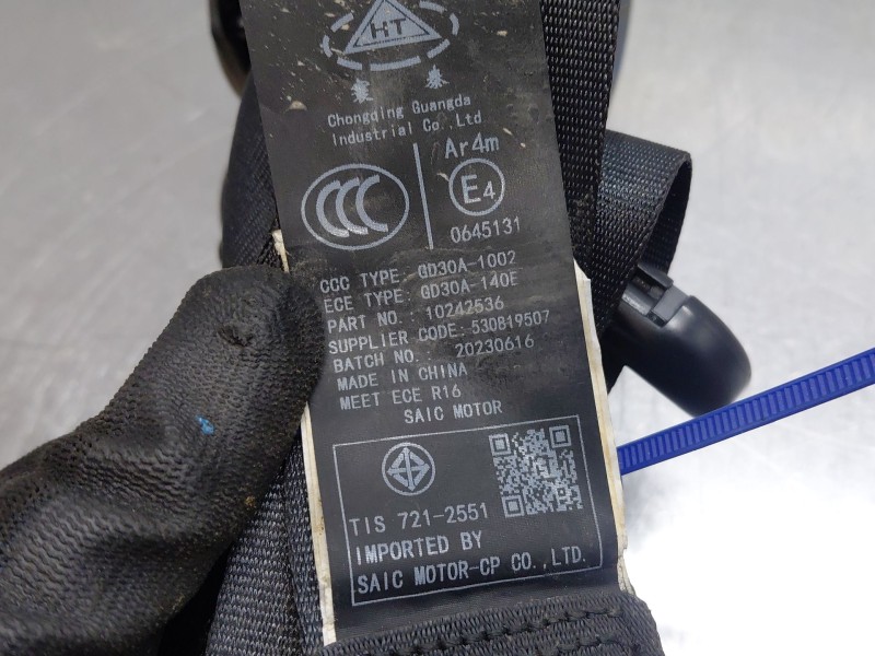 Recambio de cinturon seguridad trasero izquierdo para mg zs suv referencia OEM IAM   