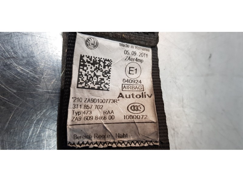 Recambio de cinturon seguridad delantero derecho para skoda superb combi (3t5) elegance referencia OEM IAM 3T1857702   Recambio de cinturon seguridad delantero derecho para skoda superb combi (3t5) elegance referencia OEM IAM 3T1857702