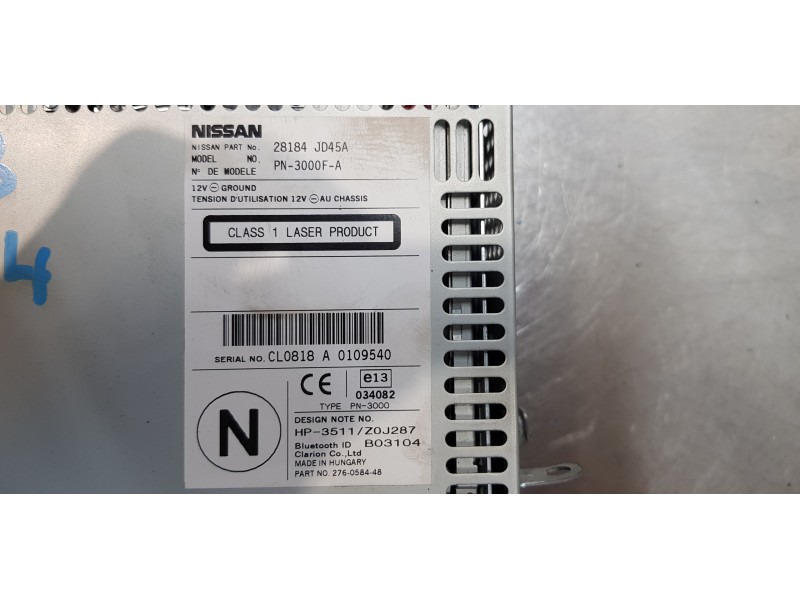 Recambio de sistema audio / radio cd para nissan qashqai (j10) visia referencia OEM IAM 28184JD45A   Recambio de sistema audio / radio cd para nissan qashqai (j10) visia referencia OEM IAM 28184JD45A