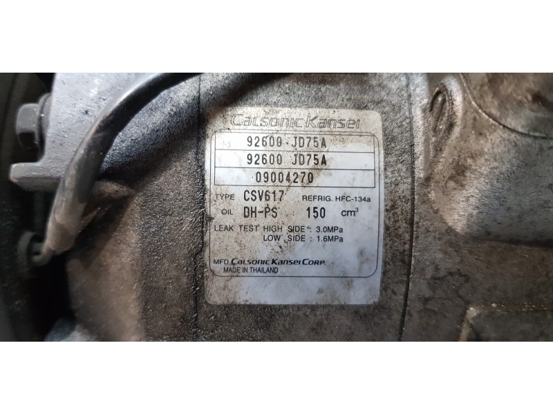 Recambio de compresor aire acondicionado para nissan qashqai (j10) visia referencia OEM IAM 92600JD75A  