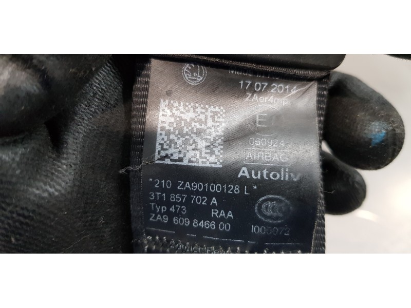Recambio de cinturon seguridad delantero derecho para skoda suberb (3t4) ambition referencia OEM IAM 3T1857702ARAA   Recambio de cinturon seguridad delantero derecho para skoda suberb (3t4) ambition referencia OEM IAM 3T1857702ARAA
