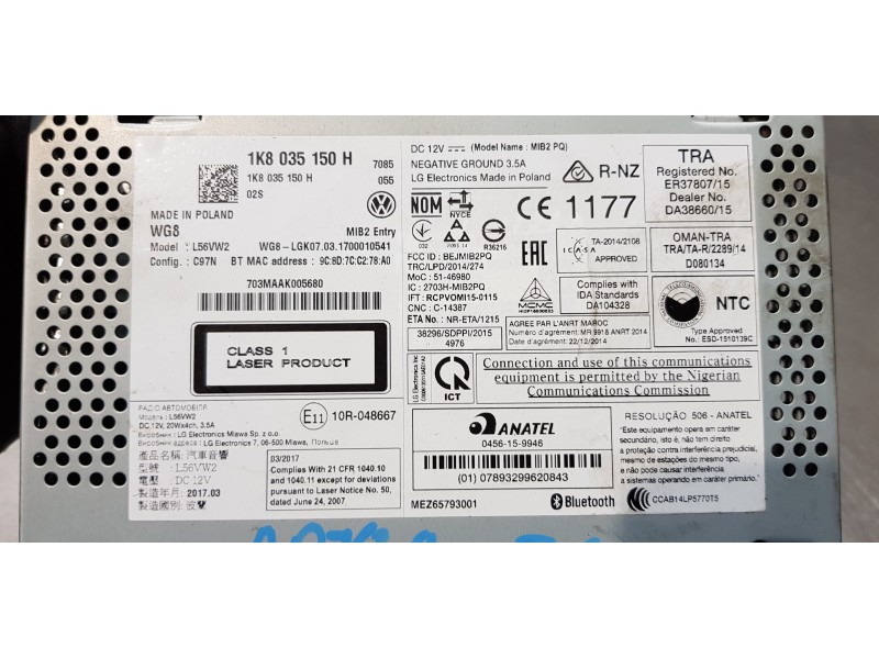 Recambio de sistema audio / radio cd para volkswagen caddy furgón/kombi furgón bmt referencia OEM IAM 1K8035150H  