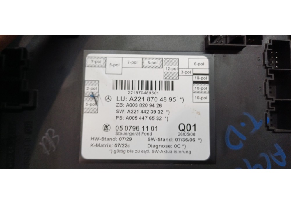 Recambio de modulo electronico para mercedes clase s (w221) berlina 320 / 350 cdi (221.022) referencia OEM IAM A2218704895  