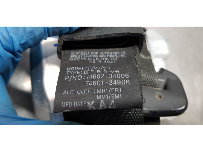 Recambio de cinturon seguridad delantero derecho para ssangyong korando limited 4x2 referencia OEM IAM 7460234006LBA   Recambio de cinturon seguridad delantero derecho para ssangyong korando limited 4x2 referencia OEM IAM 7460234006LBA