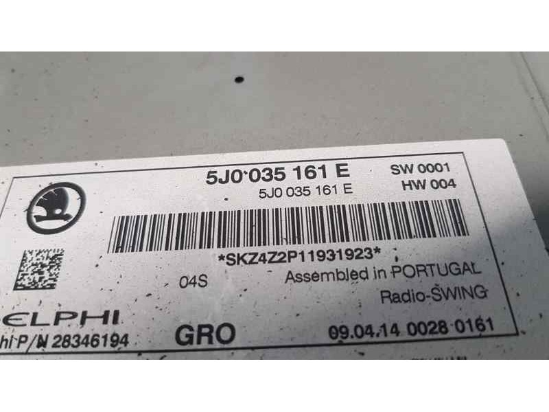Recambio de sistema audio / radio cd para skoda rapid elegance referencia OEM IAM 5J0035161E   Recambio de sistema audio / radio cd para skoda rapid elegance referencia OEM IAM 5J0035161E