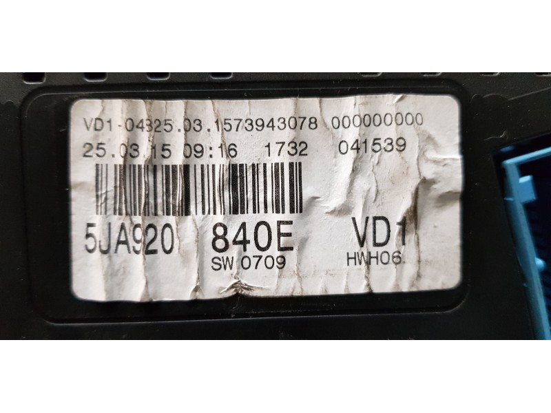 Recambio de cuadro instrumentos para skoda rapid active referencia OEM IAM 5JA920840E   Recambio de cuadro instrumentos para skoda rapid active referencia OEM IAM 5JA920840E