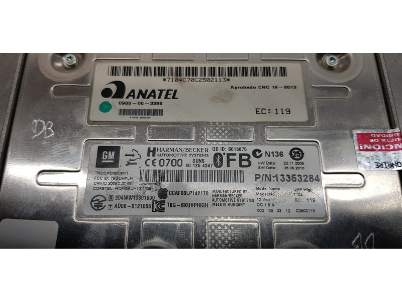 Recambio de modulo electronico para opel zafira tourer expression referencia OEM IAM 13353284   Recambio de modulo electronico para opel zafira tourer expression referencia OEM IAM 13353284