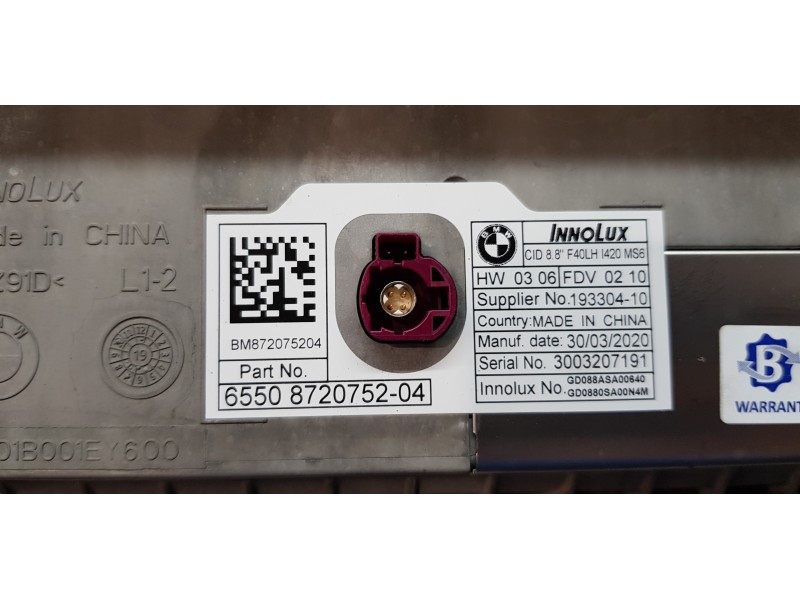 Recambio de pantalla multifuncion para bmw serie 1 lim. (f40) 116d referencia OEM IAM 65508720752  