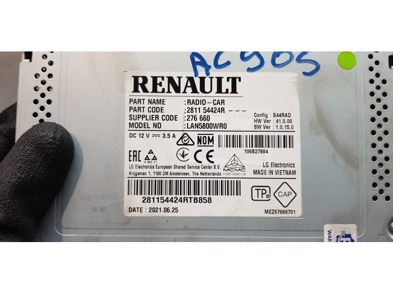 Recambio de pantalla multifuncion para dacia lodgy comfort referencia OEM IAM 281154424R  