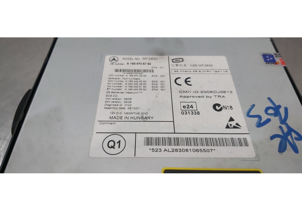 Recambio de sistema audio / radio cd para mercedes clase a (w169) a 150 (169.031) referencia OEM IAM A1698705794   Recambio de sistema audio / radio cd para mercedes clase a (w169) a 150 (169.031) referencia OEM IAM A1698705794