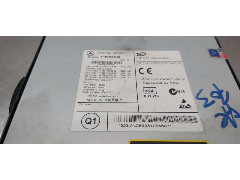 Recambio de sistema audio / radio cd para mercedes clase a (w169) a 150 (169.031) referencia OEM IAM A1698705794  
