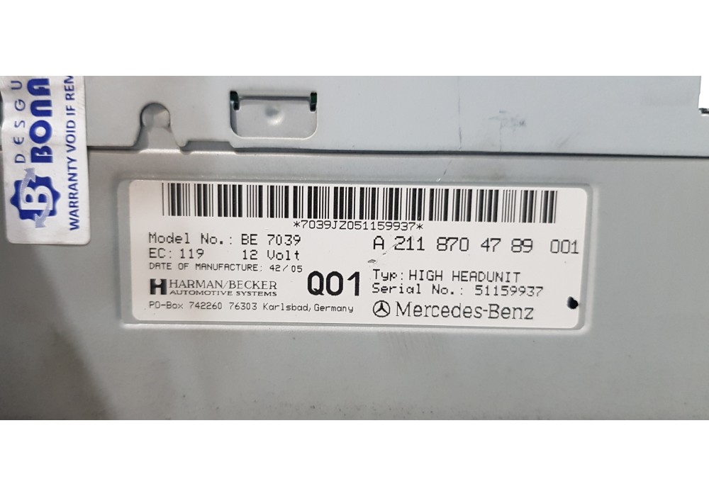 Recambio de sistema audio / radio cd para mercedes clase cls (w219) 350 (219.356) referencia OEM IAM A2118704789  