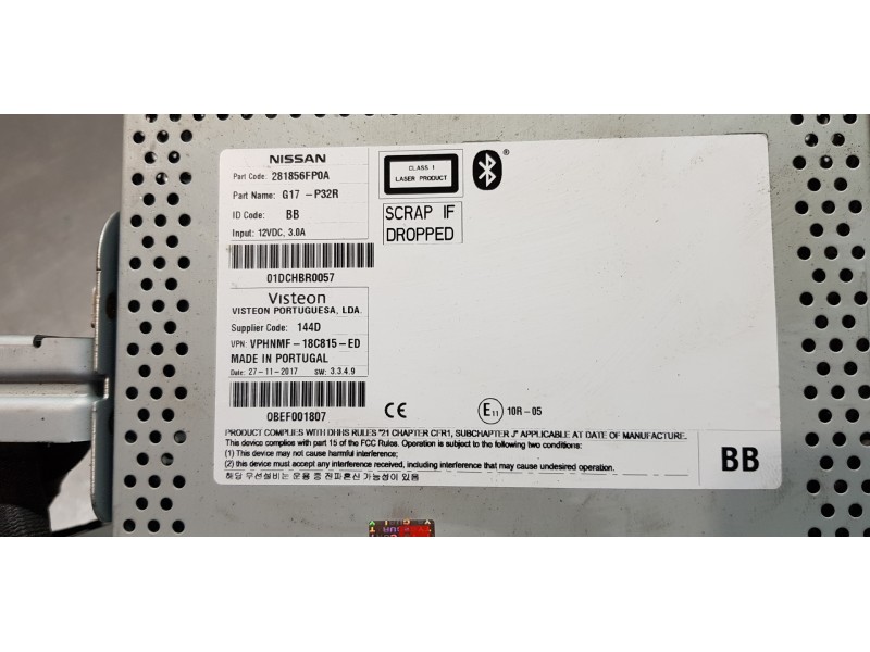Recambio de sistema audio / radio cd para nissan x-trail (t32) acenta 4x4 referencia OEM IAM 281856FP0A  